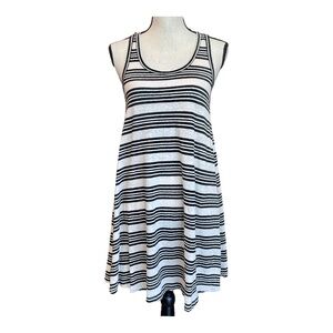 Lou & Grey Womens Tank Dress Ivory Black Striped Linen Sleeveless Scoop Neck XS